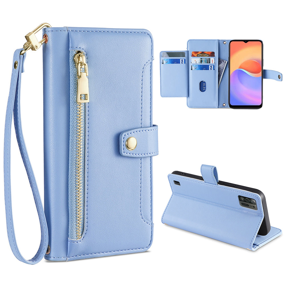 For ZTE Blade A52 Lite 4G Full Protection PU Leather Stand Case Zipper Pocket Card Slots Flip Phone Cover with Wrist Strap and Shoulder Strap For ZTE Blade A52 Lite 4G Full Protection PU Leather Stand Case Zipper Pocket Card Slots Flip Phone Cover with Wrist Strap and Shoulder Strap